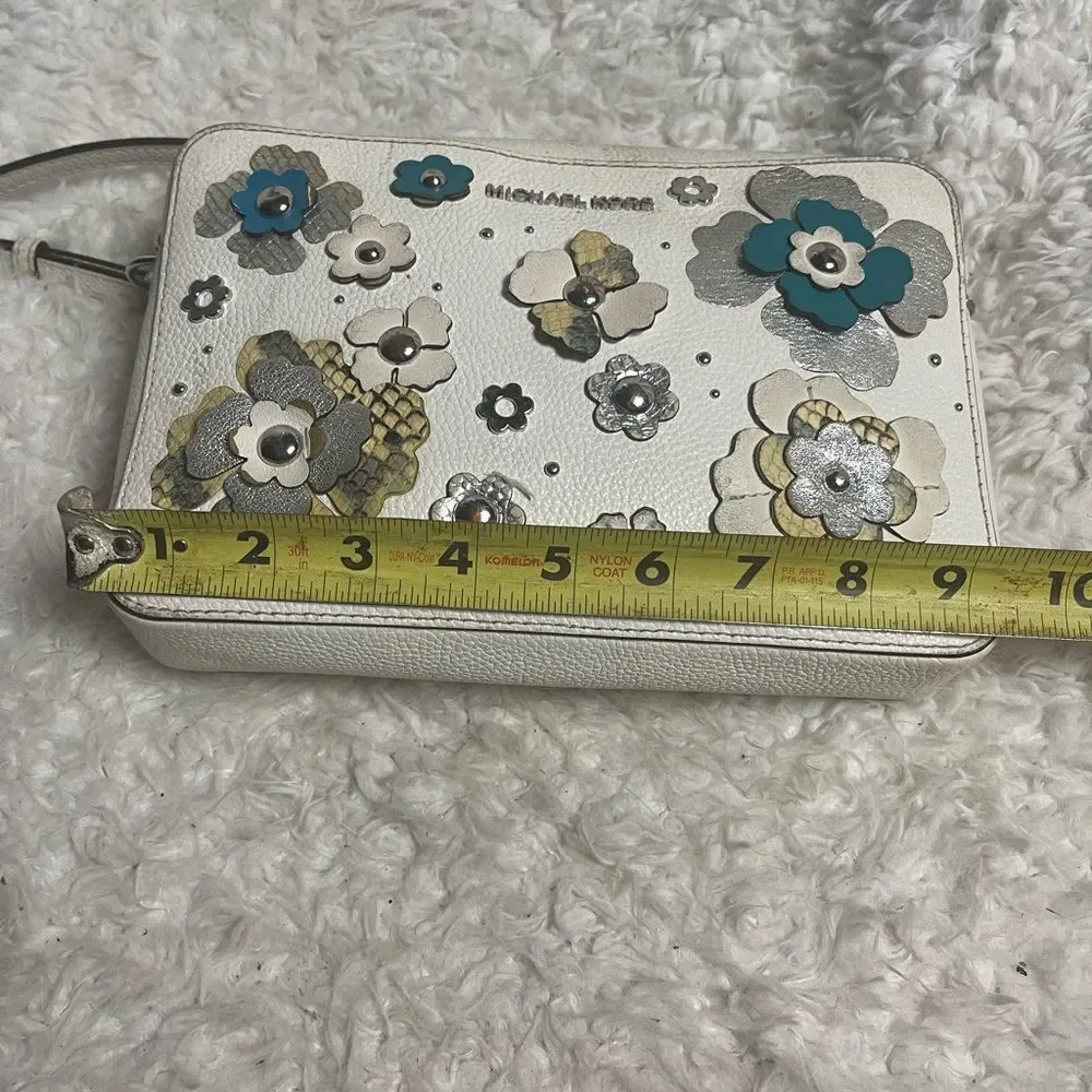 Michael Kors leather off White Floral  appliqué Crossbody Bag.